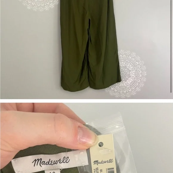 Madewell Drapey Pleated Wide Leg Cropped Pants in Kale Green Size 10 - Picture 7 of 7